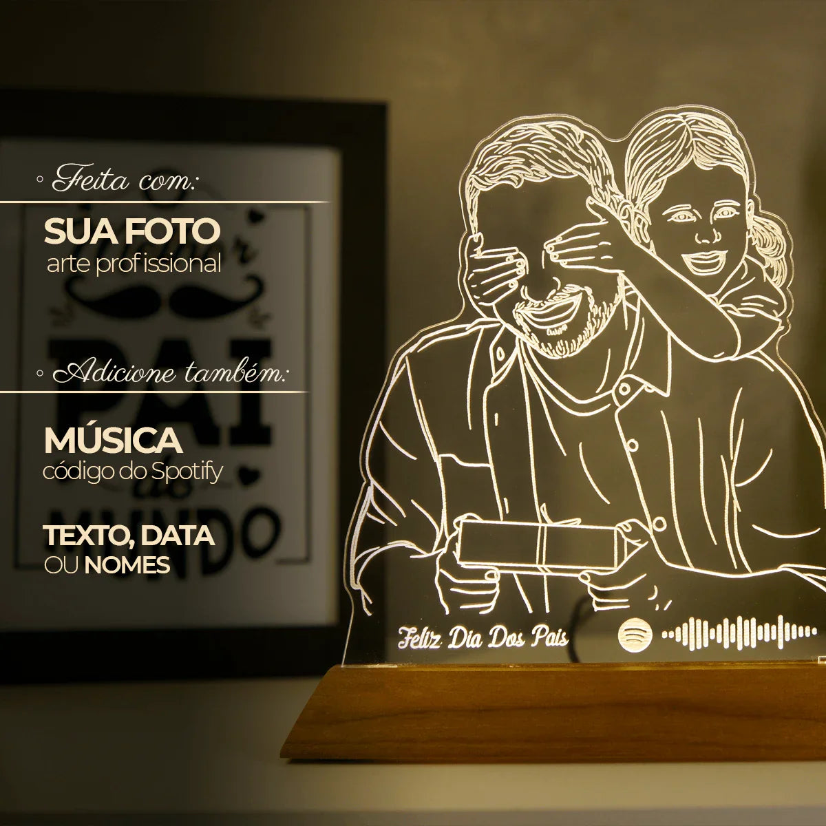 Luminária Pai | Personalizada Com Foto, Frase e Música