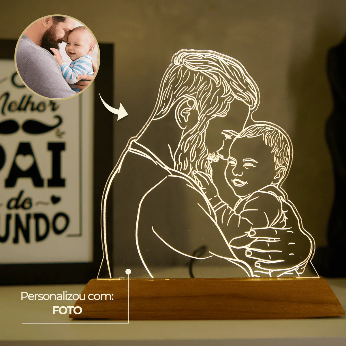 Luminária Pai | Personalizada Com Foto, Frase e Música